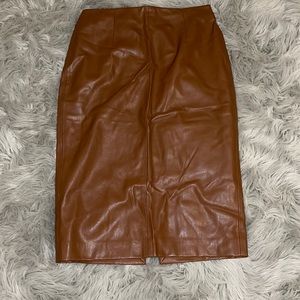Zara Brown Pleather Pencil Skirt